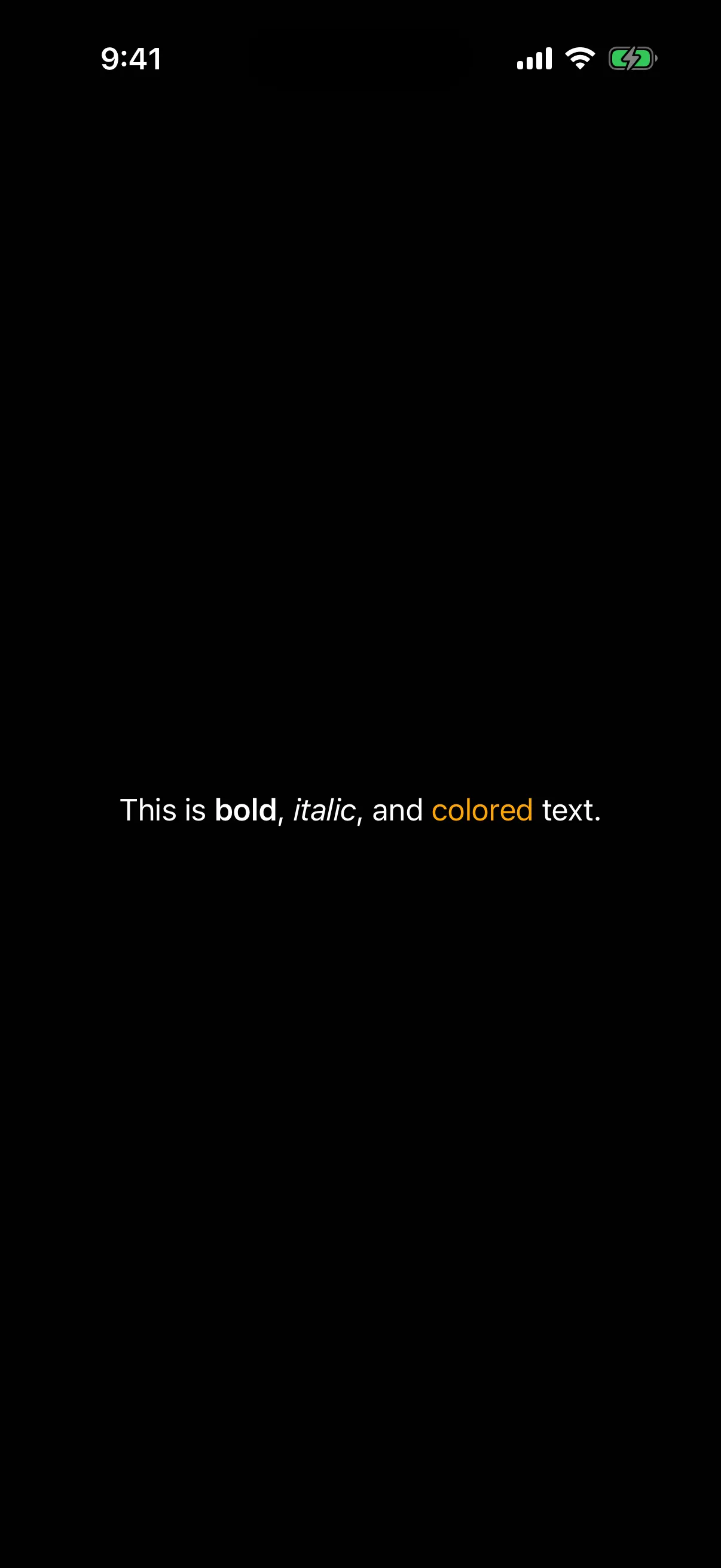 A sentence where the word bold is bold, italic is italic, and colored is orange