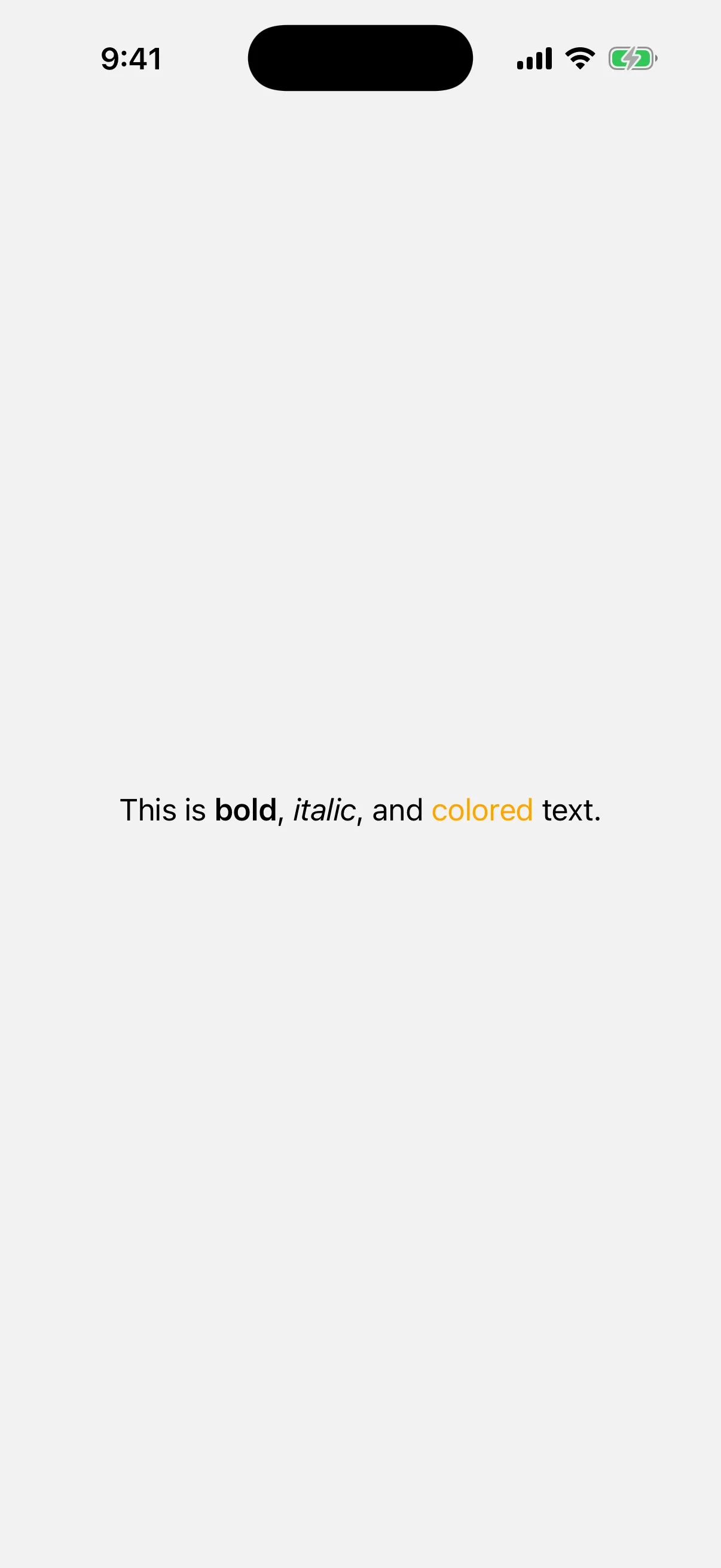 A sentence where the word bold is bold, italic is italic, and colored is orange