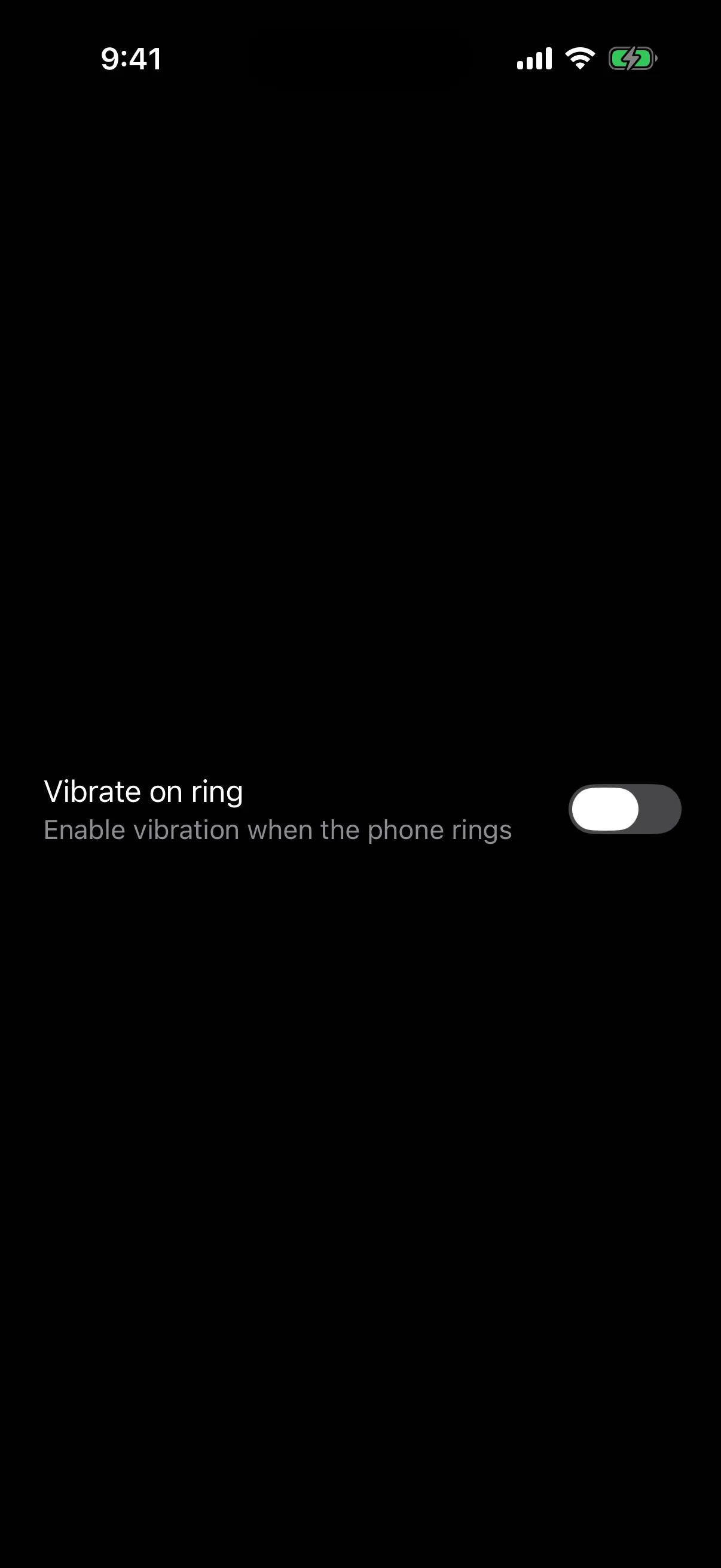 A toggle row with the title Vibrate on ring above a grey subtitle line