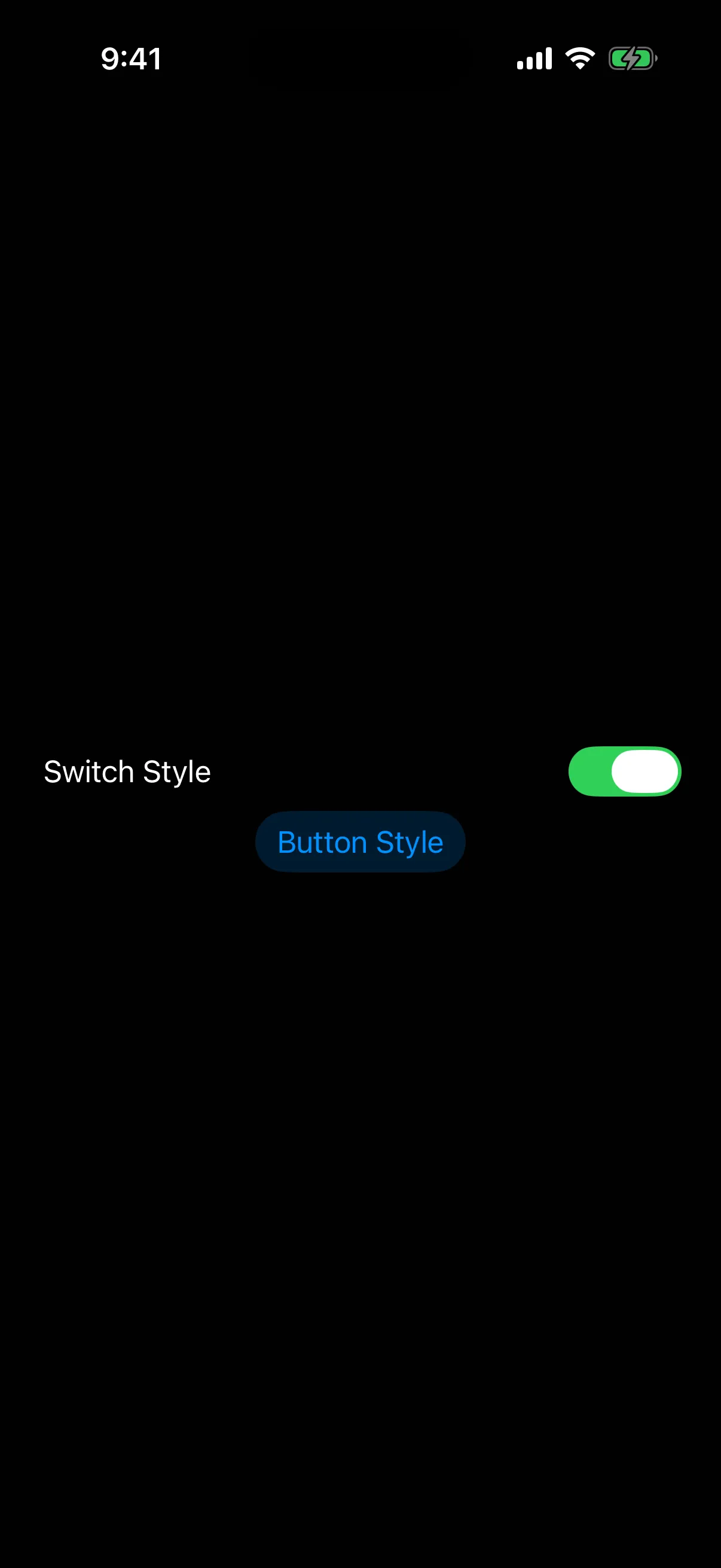 A Switch Style row with its switch turned on, above a Button Style toggle in its selected filled state