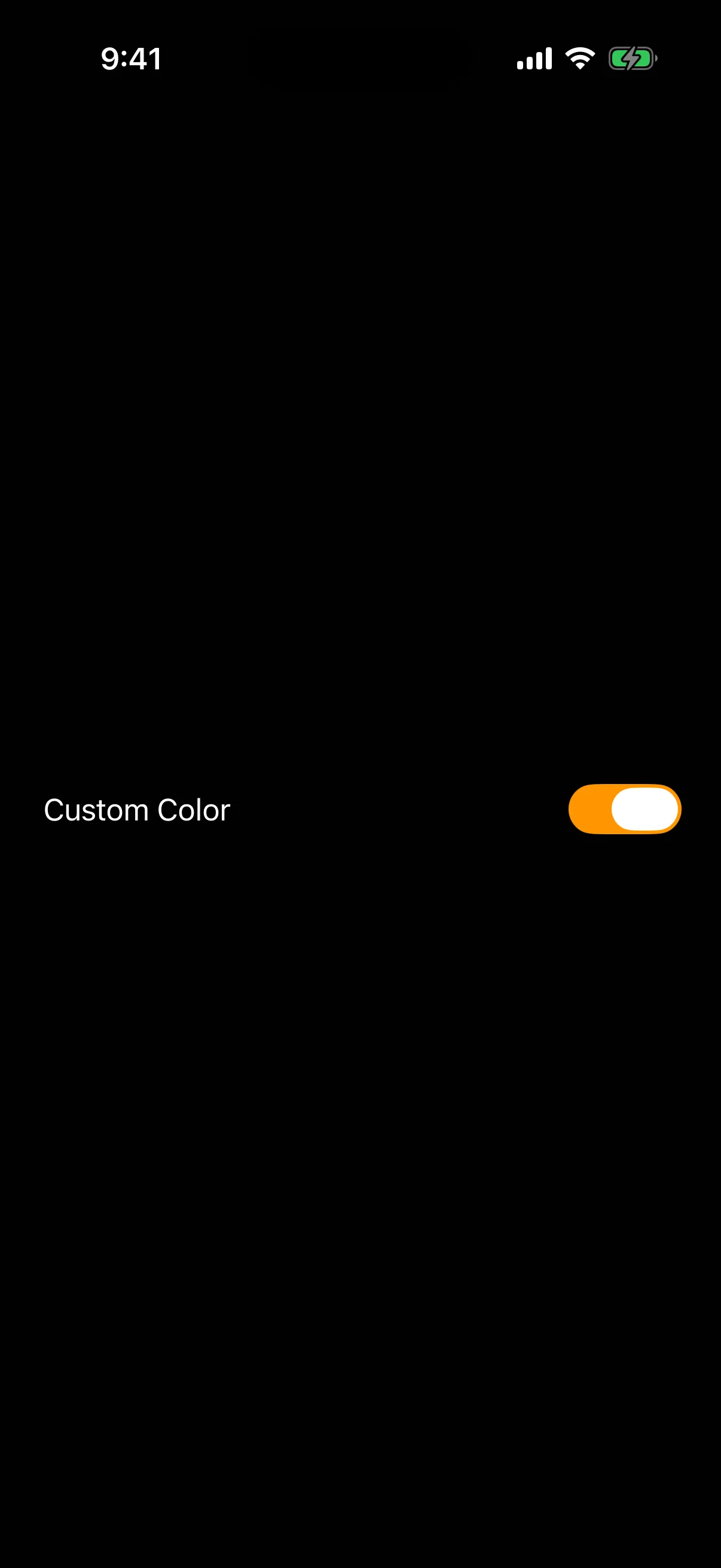 A row labeled Custom Color with a switch turned on and tinted orange
