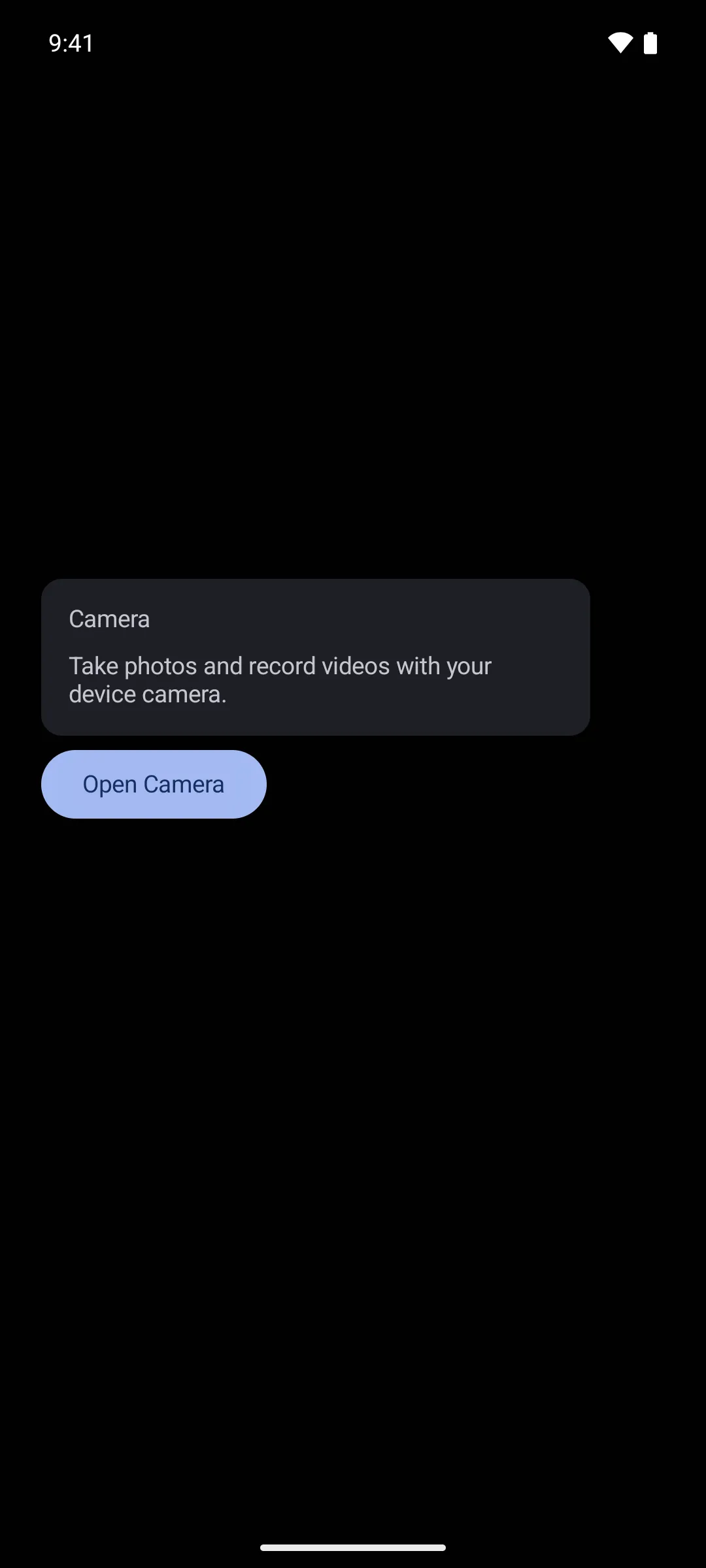 A rich tooltip with a Camera title and body text above an Open Camera button