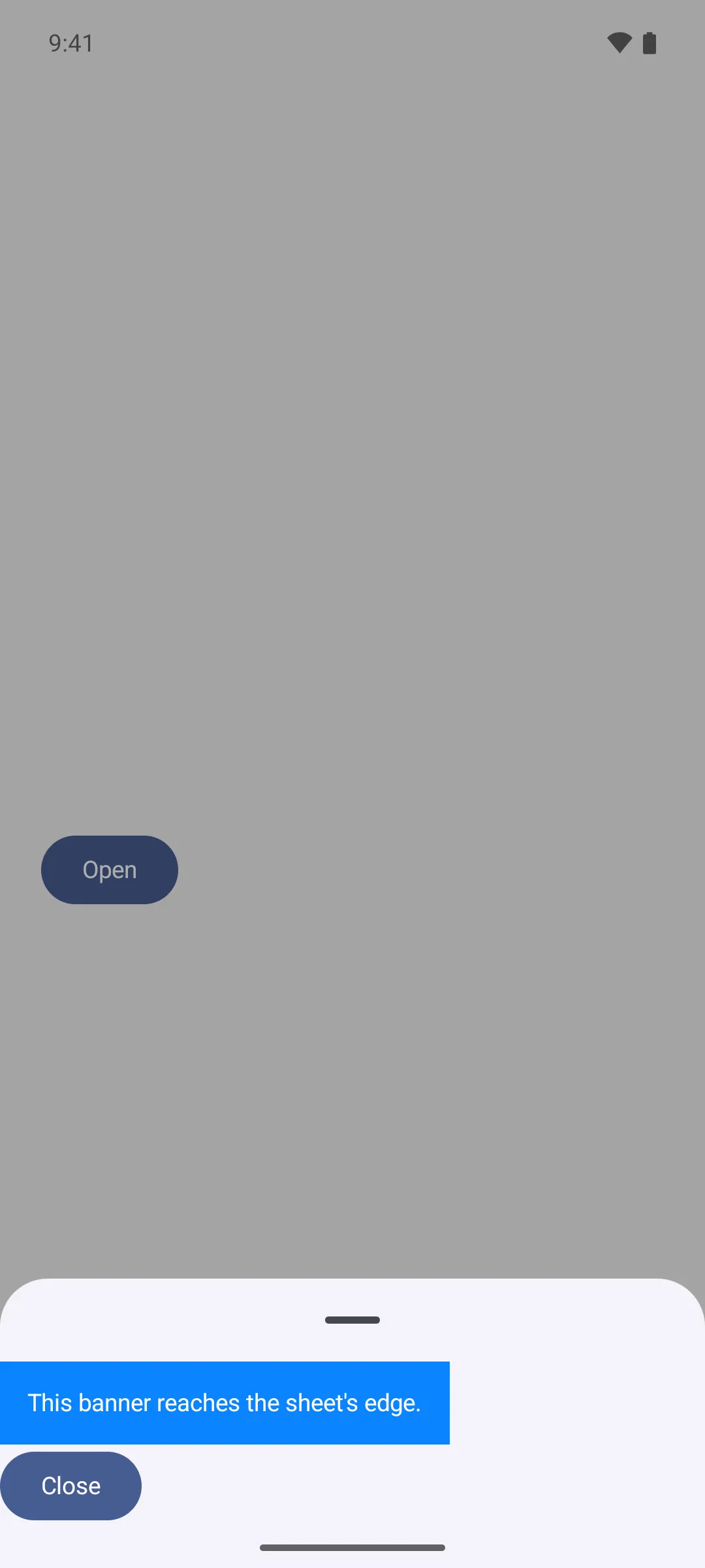 A bottom sheet whose blue banner reaches the sheet edge with no content padding