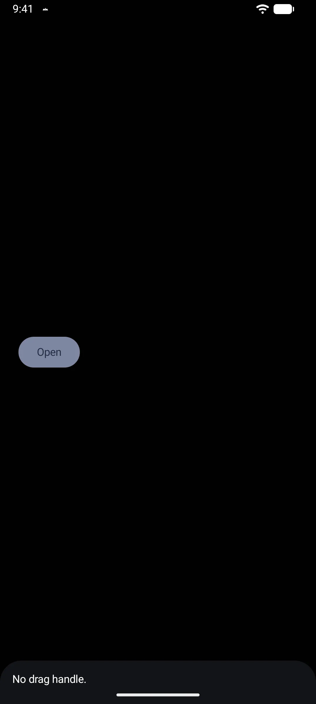 A short sheet with no drag handle at the bottom of a dimmed screen