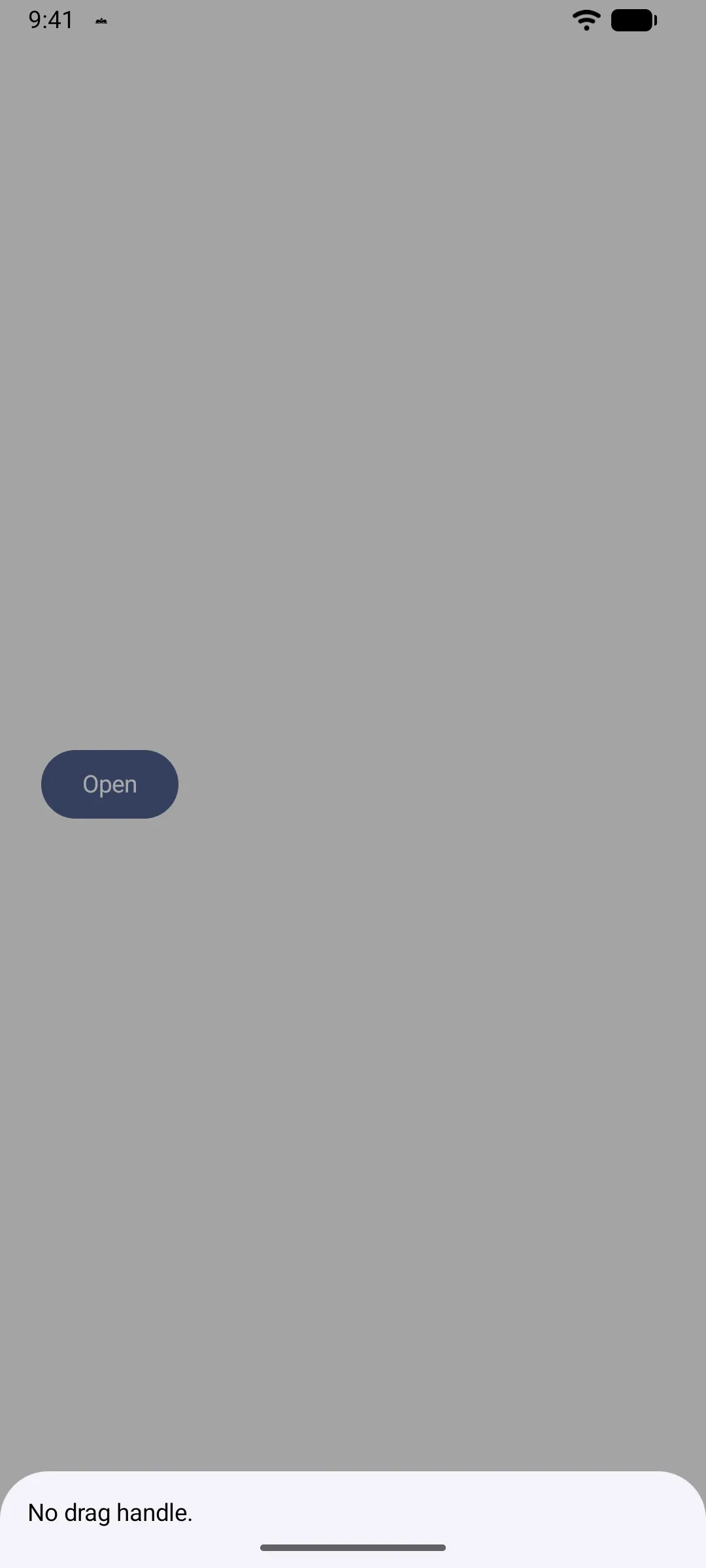 A short sheet with no drag handle at the bottom of a dimmed screen