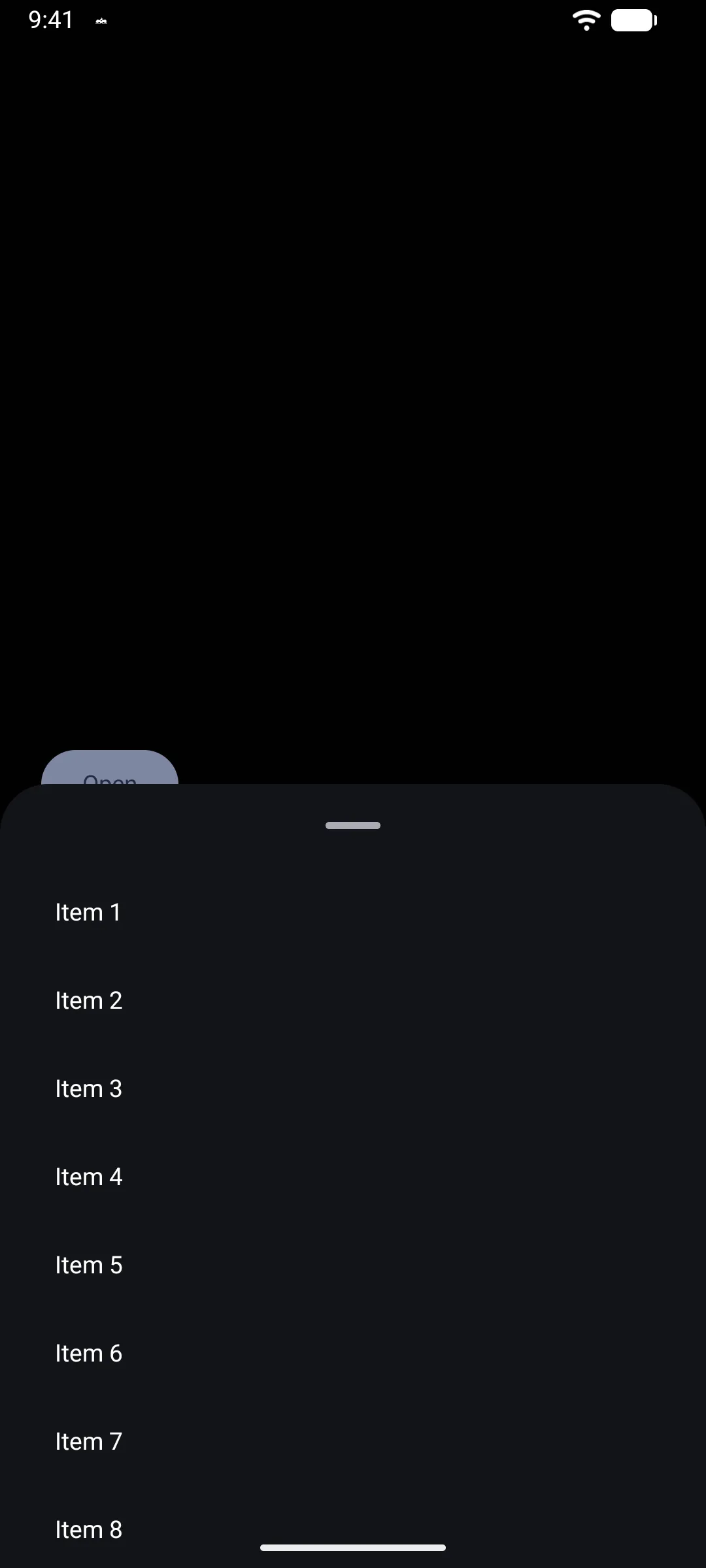 A half-height sheet holding a scrollable list of items