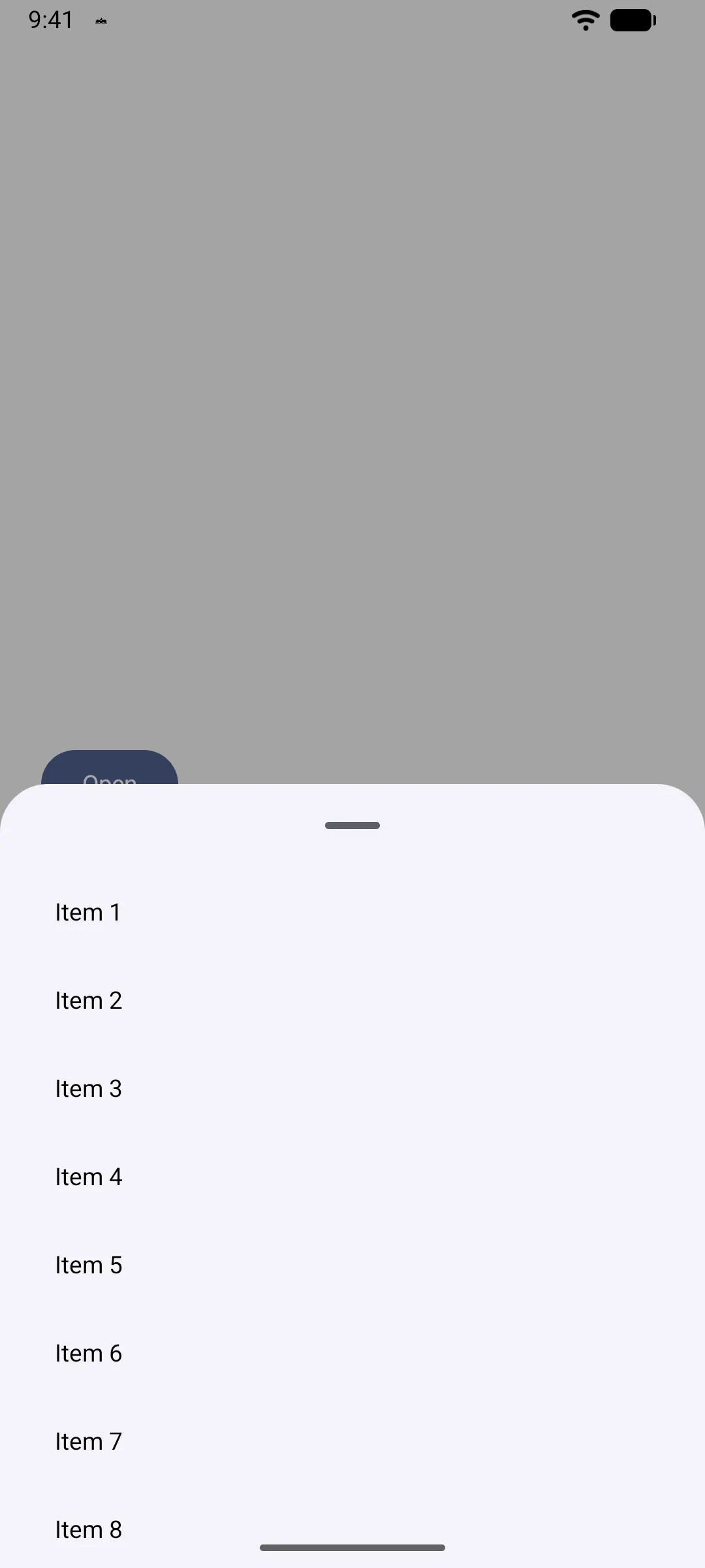 A half-height sheet holding a scrollable list of items