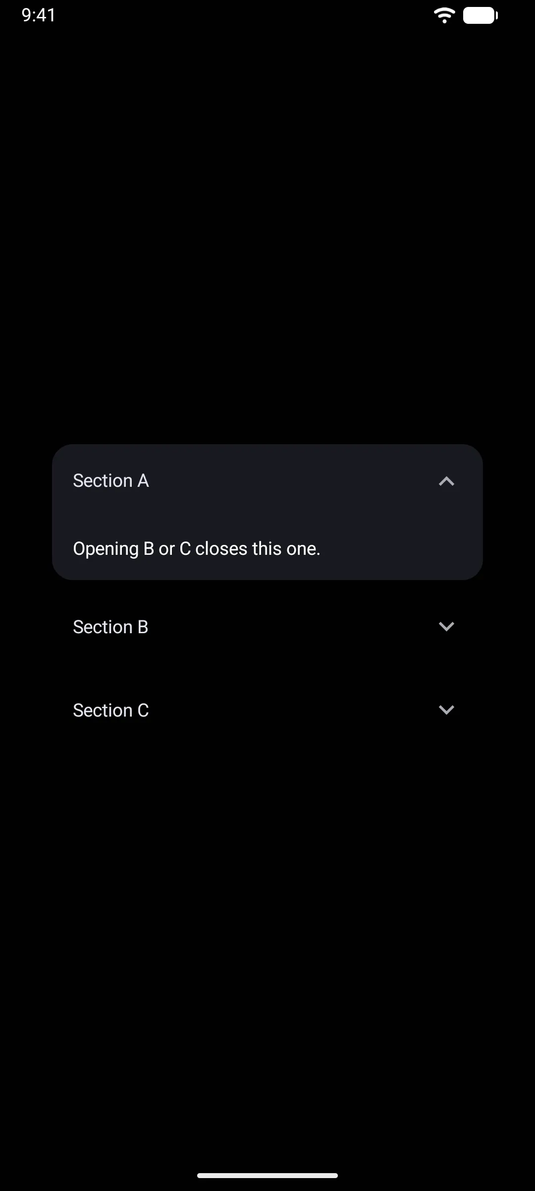 Three sections with the first expanded to show its content