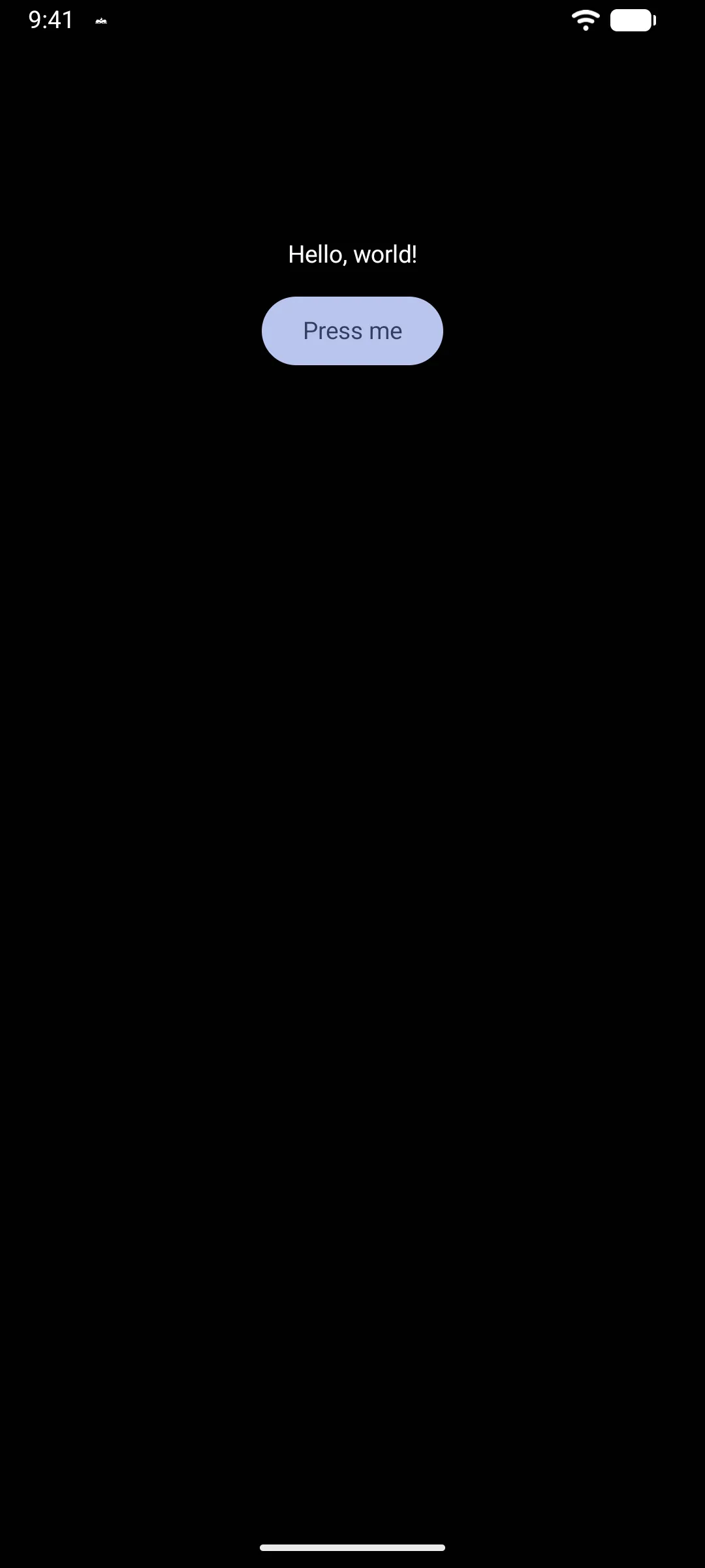 A Hello world label above a filled Material 3 button