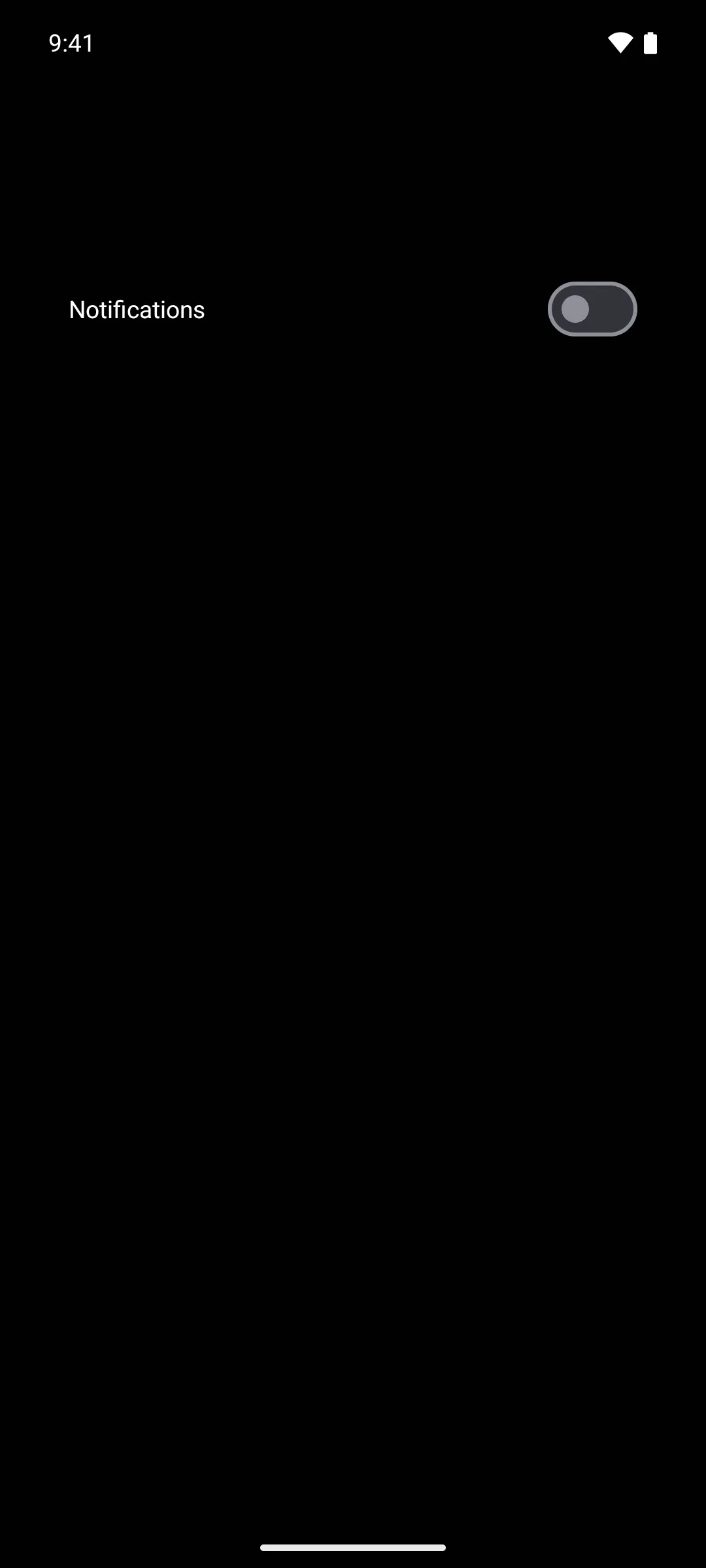 A row labeled Notifications with a Material 3 switch turned off at the trailing edge
