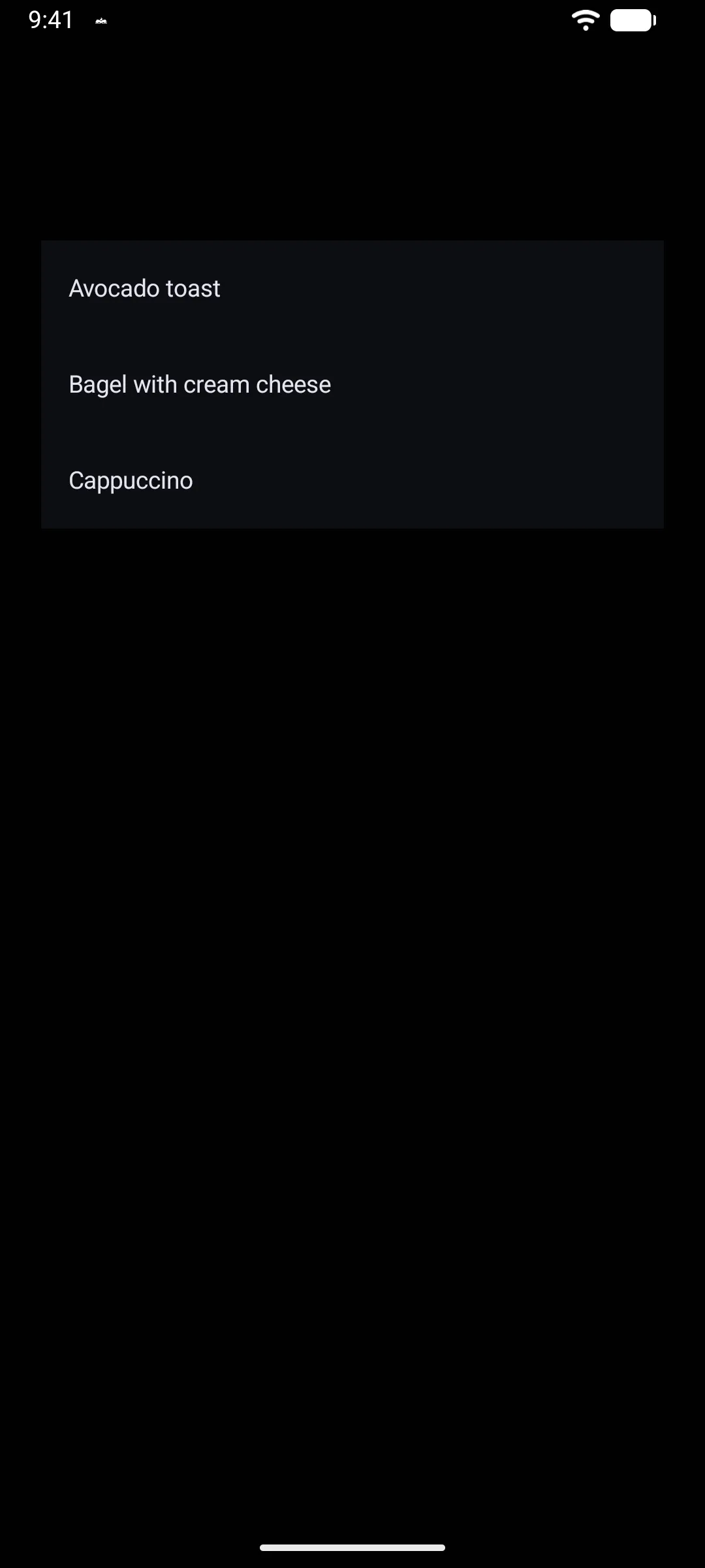 Three breakfast items in a Material 3 list