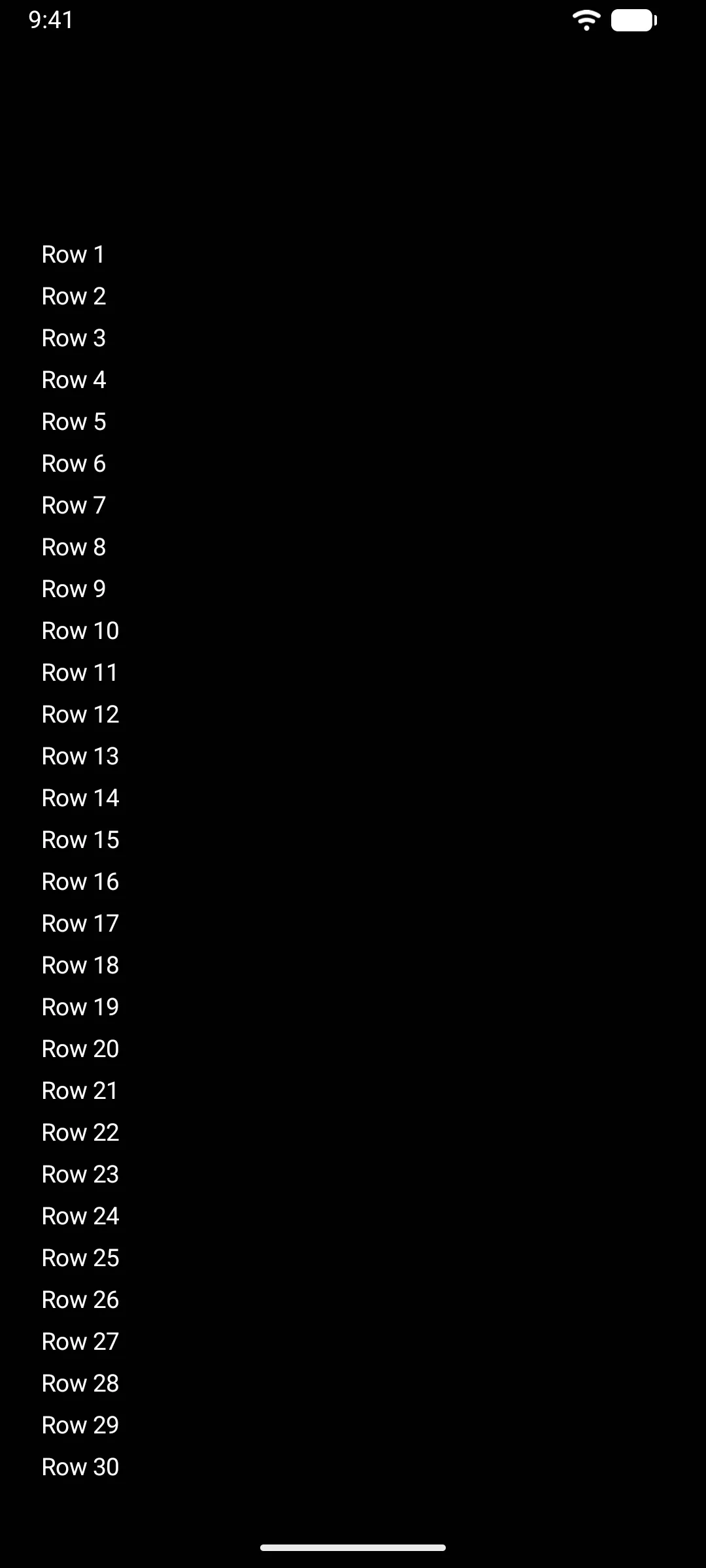 A vertical list of numbered rows filling the screen