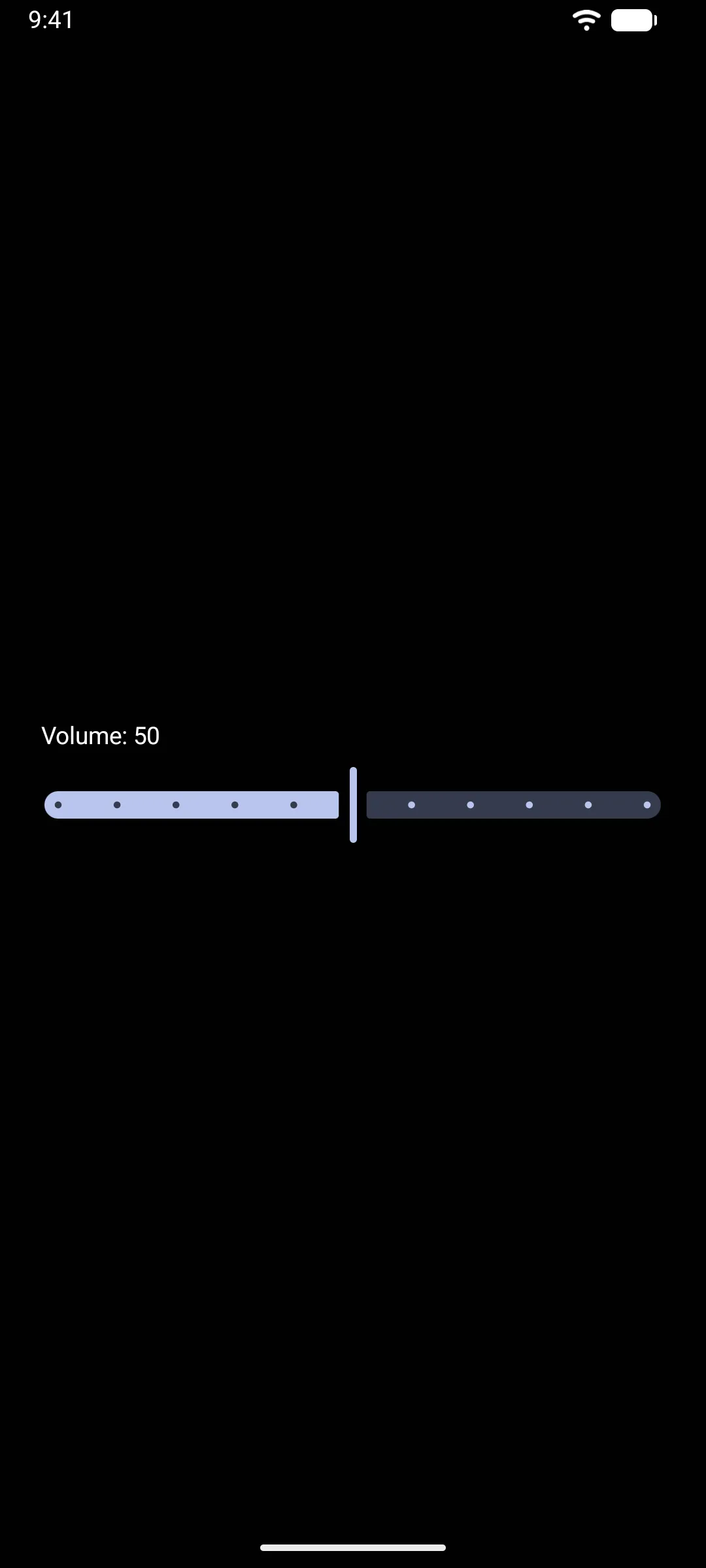 A Volume label above a stepped Material 3 slider with tick marks
