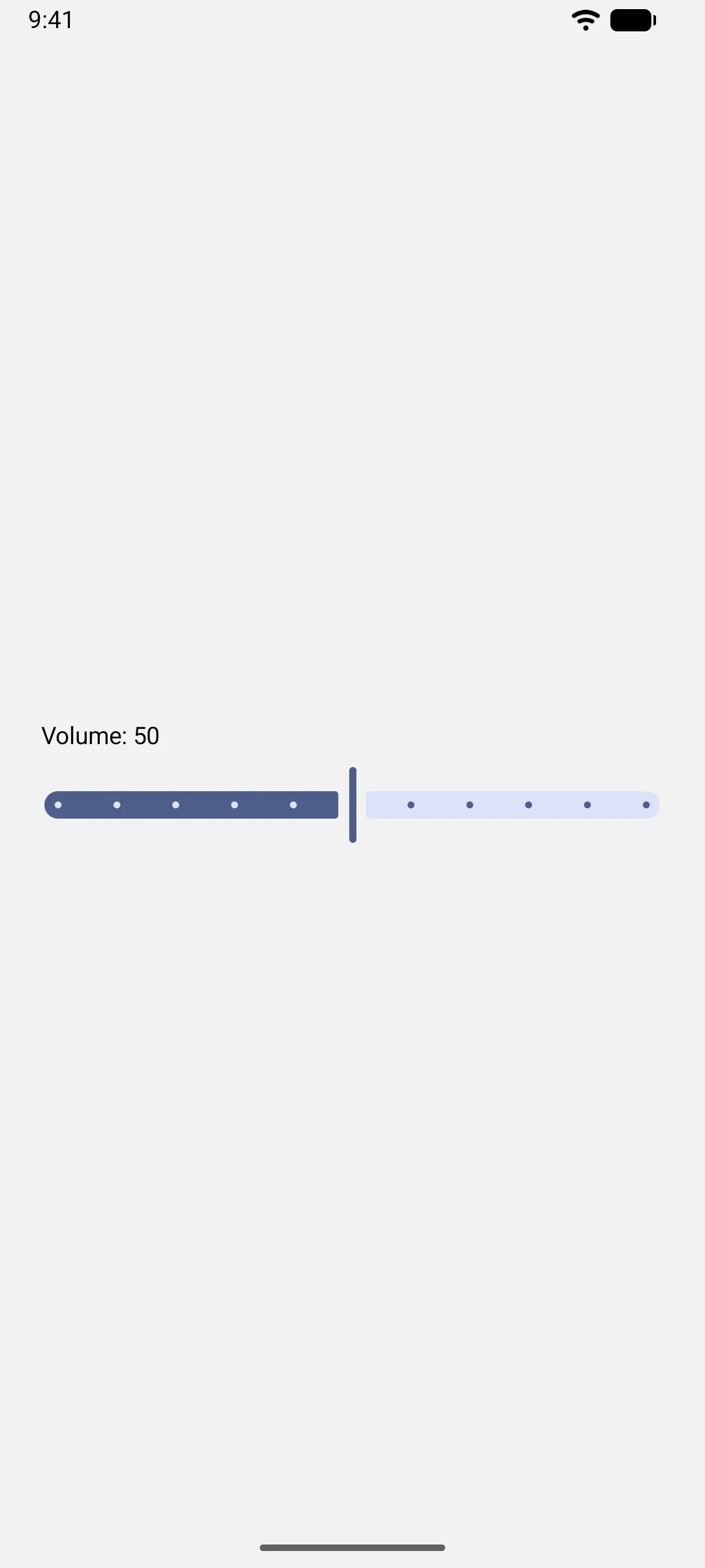 A Volume label above a stepped Material 3 slider with tick marks