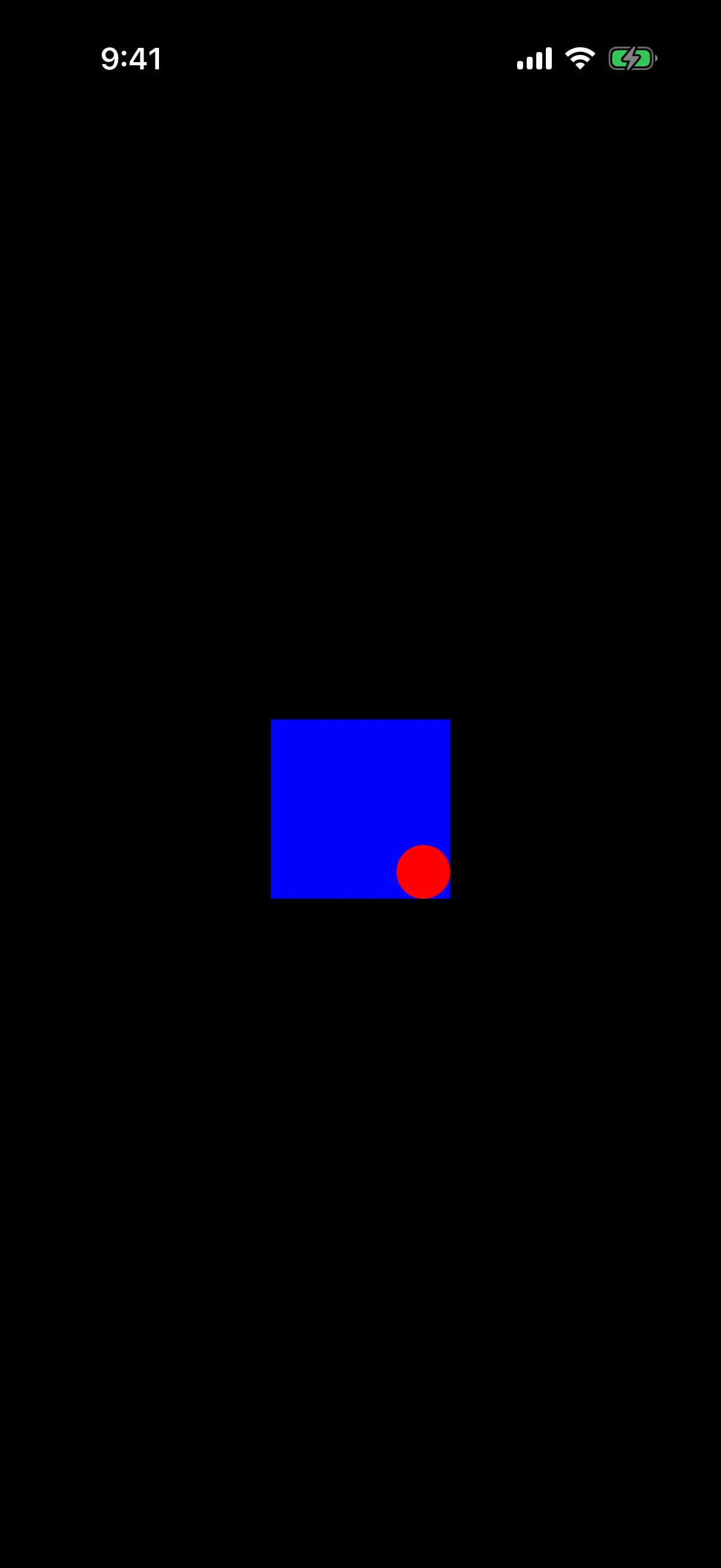 A blue square with a small red circle at its bottom trailing corner