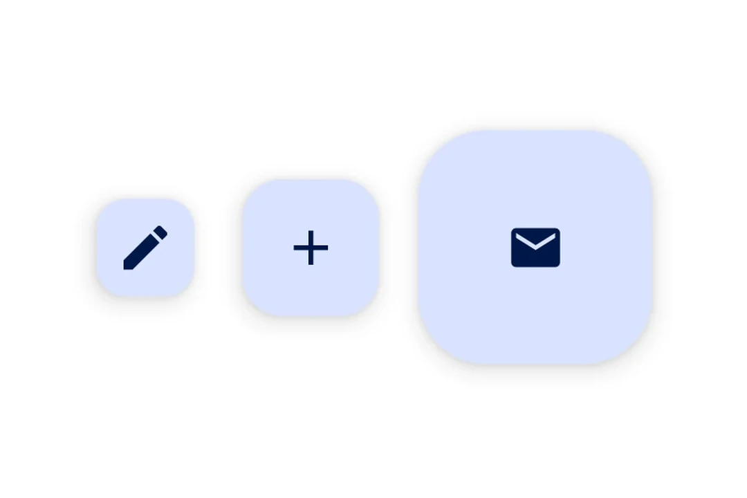Small, regular, and large Material 3 floating action buttons
