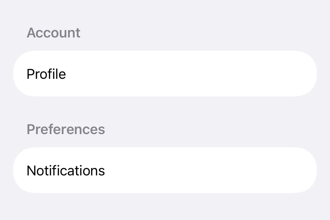 A Form with two grouped Sections of Toggles and a footer caption