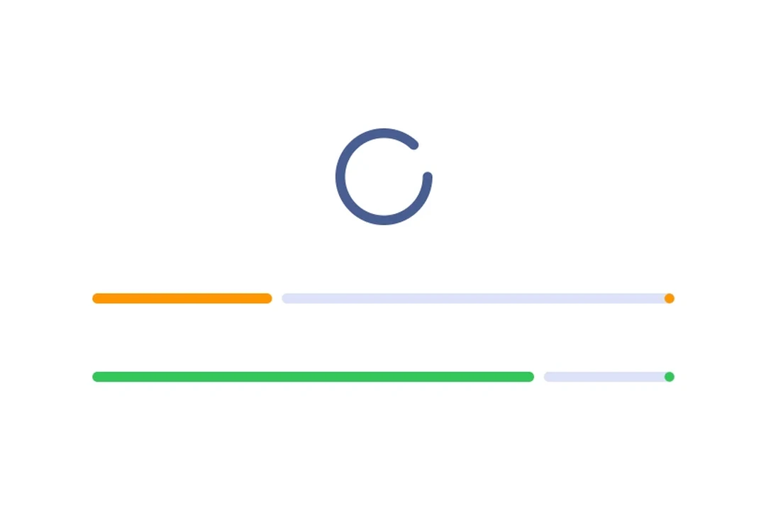 Indeterminate circular progress indicator with two determinate linear progress bars at 30% and 75%