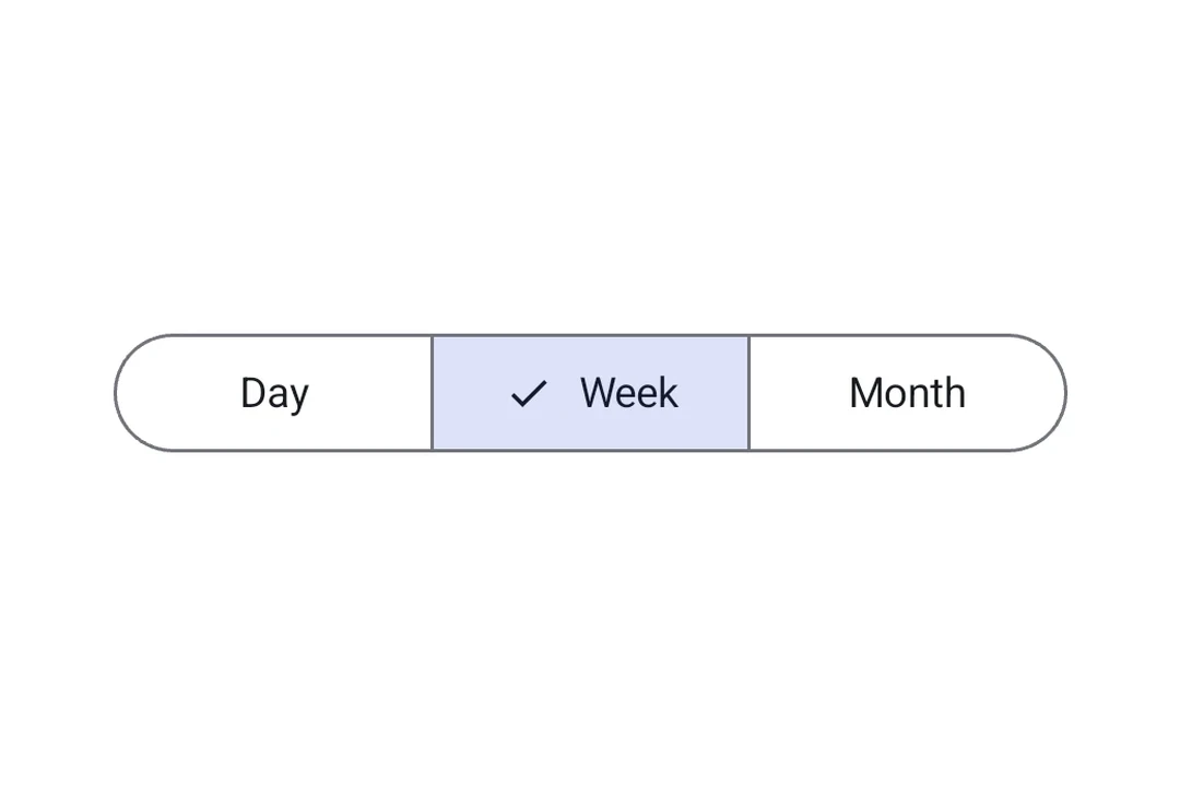Single-choice segmented button row with Day, Week, and Month options