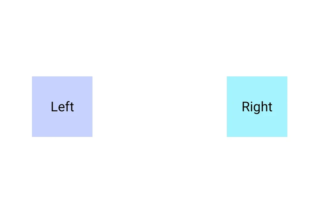 Two boxes pushed to opposite ends of a Row by a Spacer with weight modifier