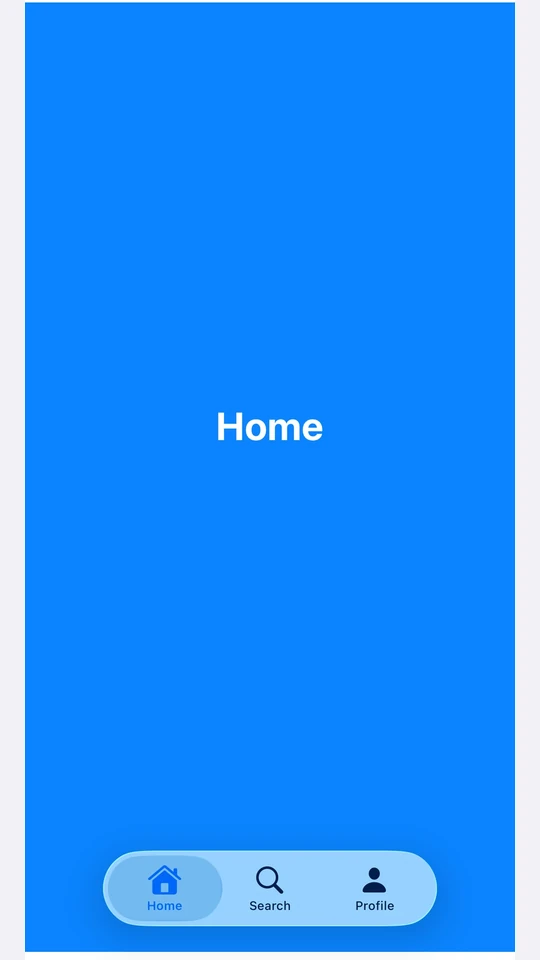 A TabView with a bottom tab bar showing Home, Search, and Profile tabs in iOS 26 Liquid Glass style