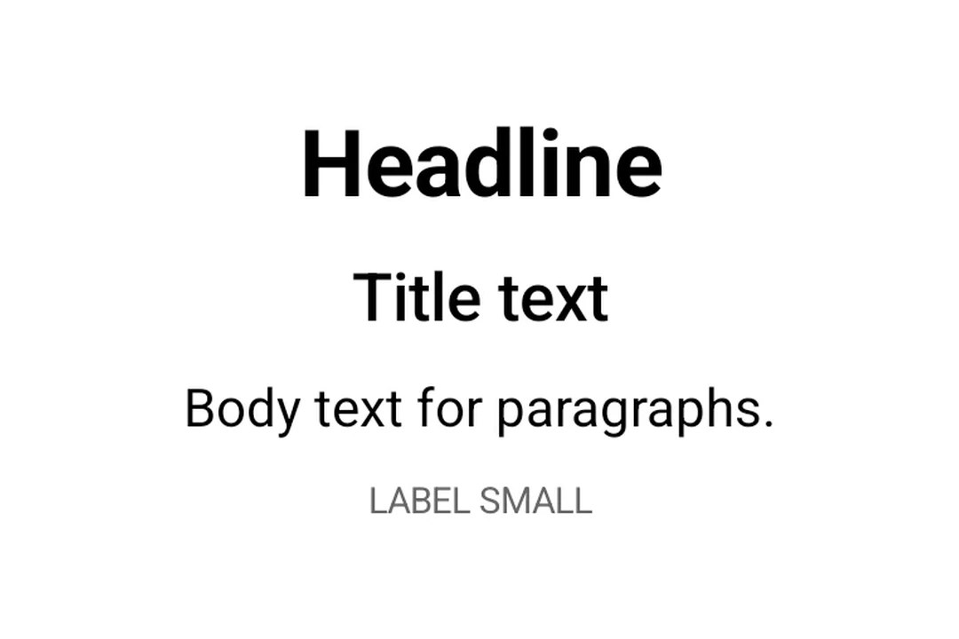 Material 3 typography hierarchy: headline, title, body, and label