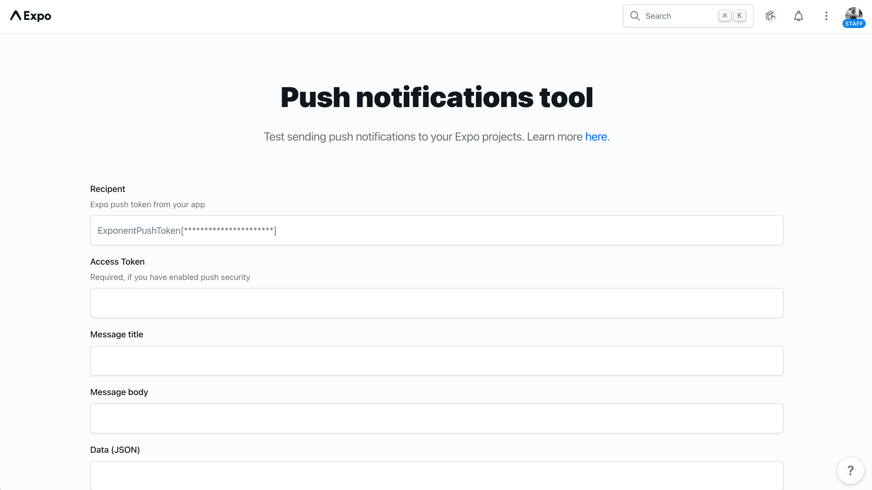 Expo push notifications tool overview.