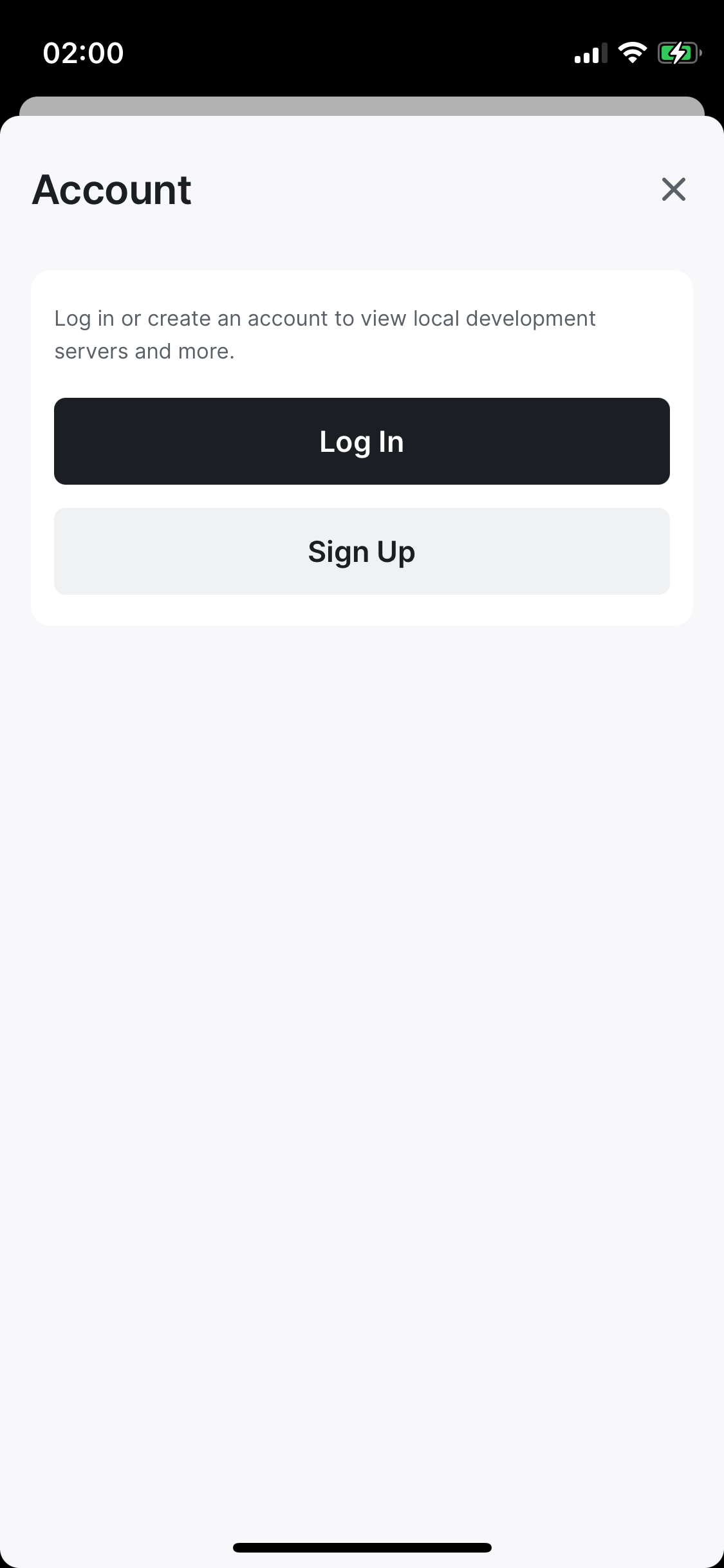 Modal to login to Expo account on iOS device