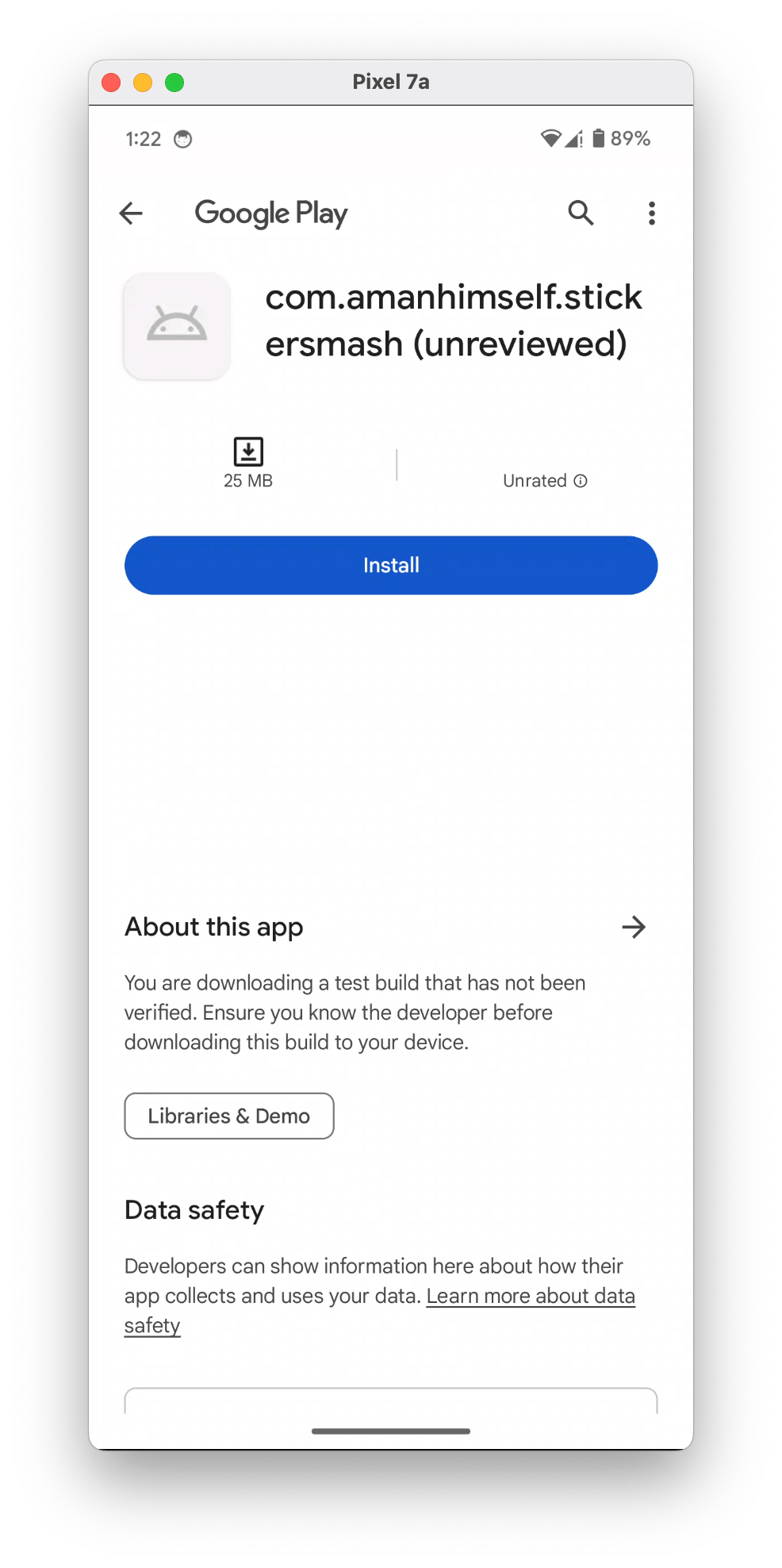 App installed on the device as an internal tester