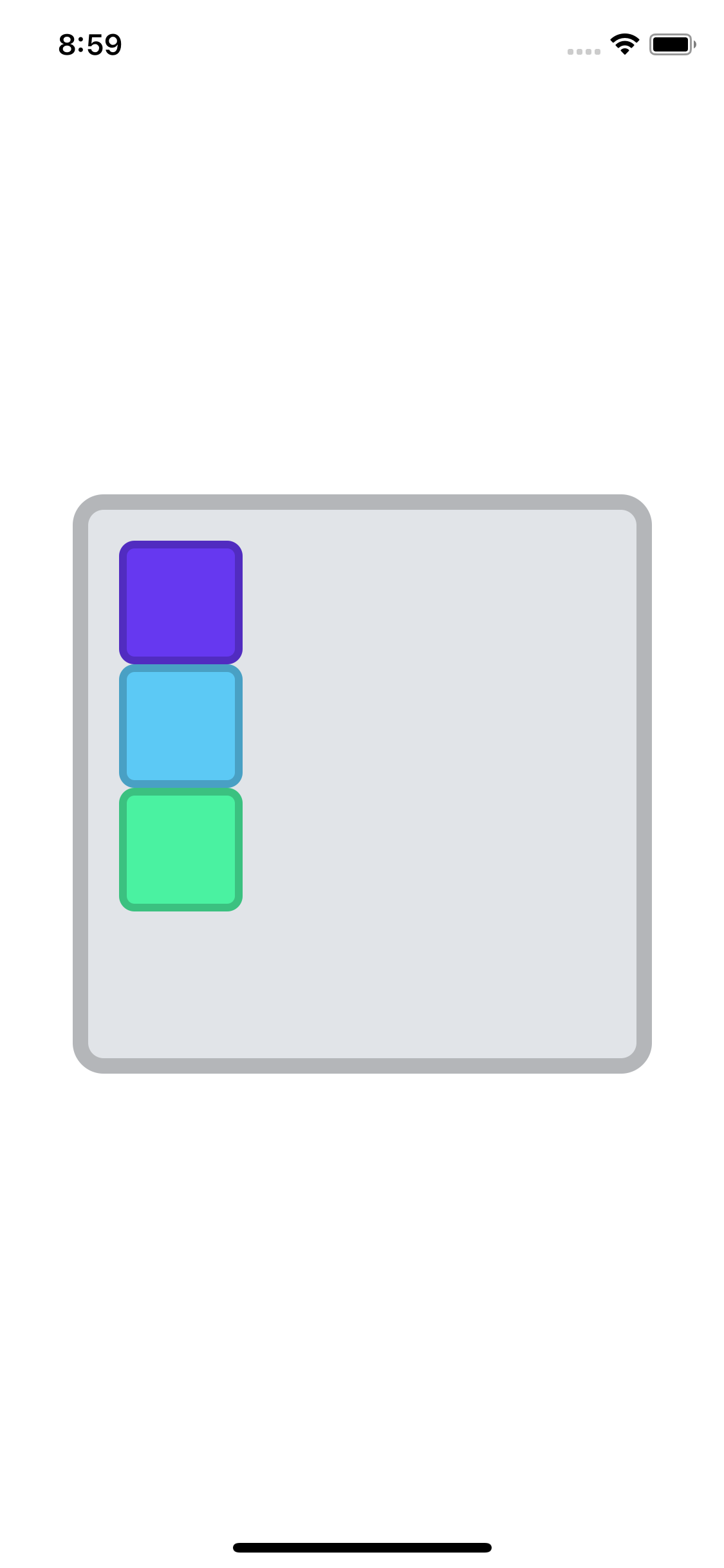 Three square components in a square parent container